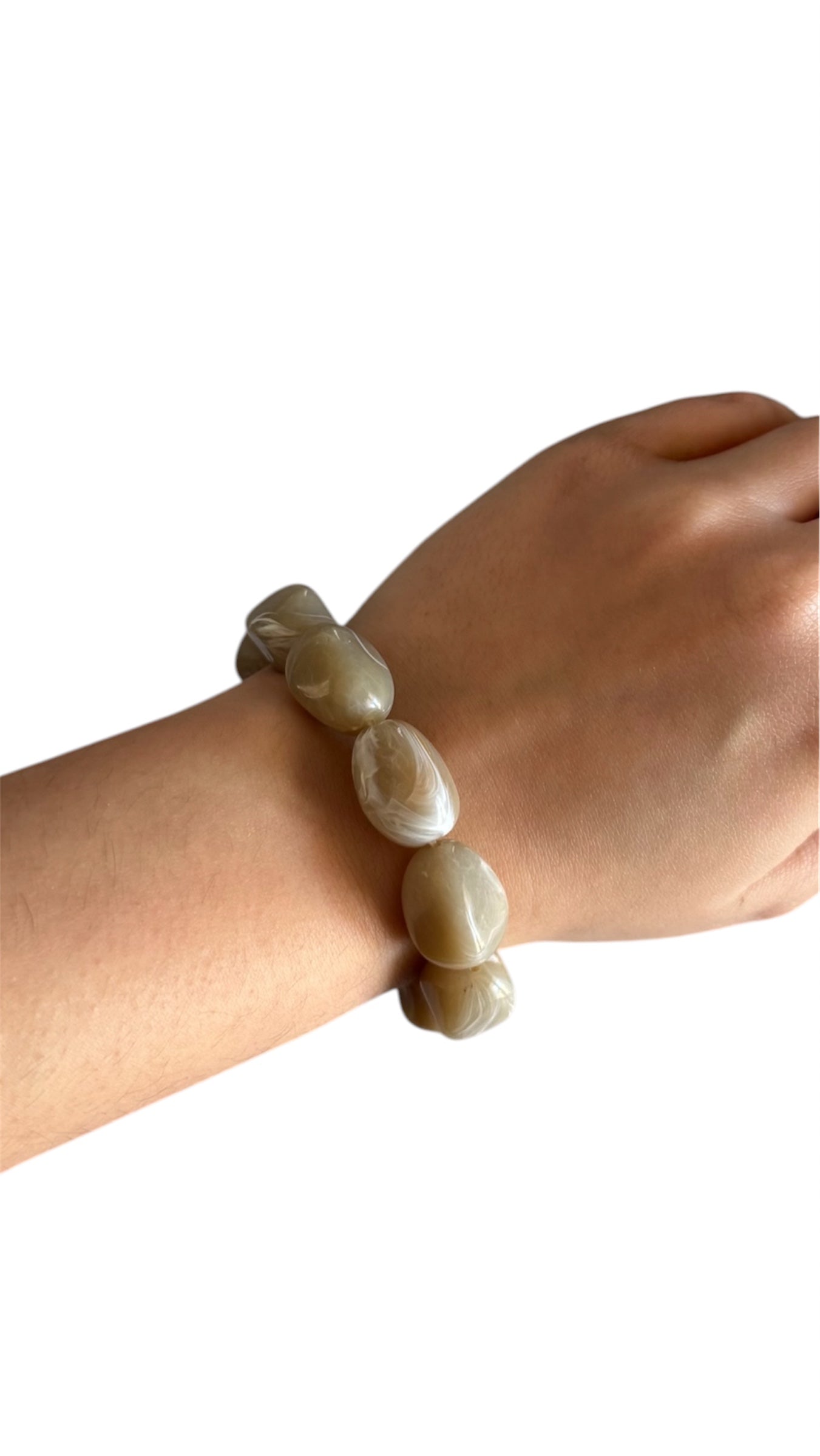 Bracelet Perles de Résine Kaki