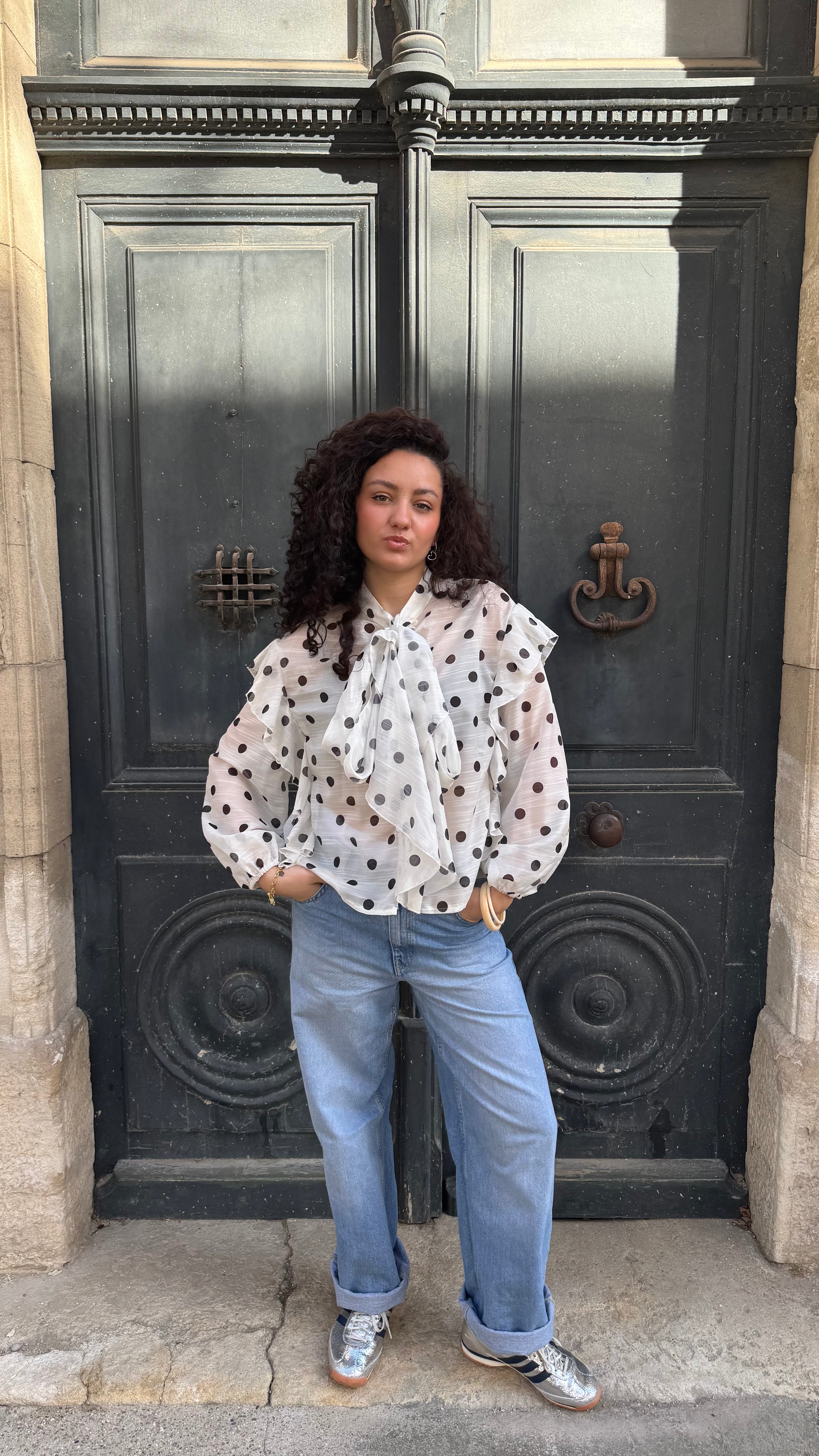 Blouse à pois manches longues