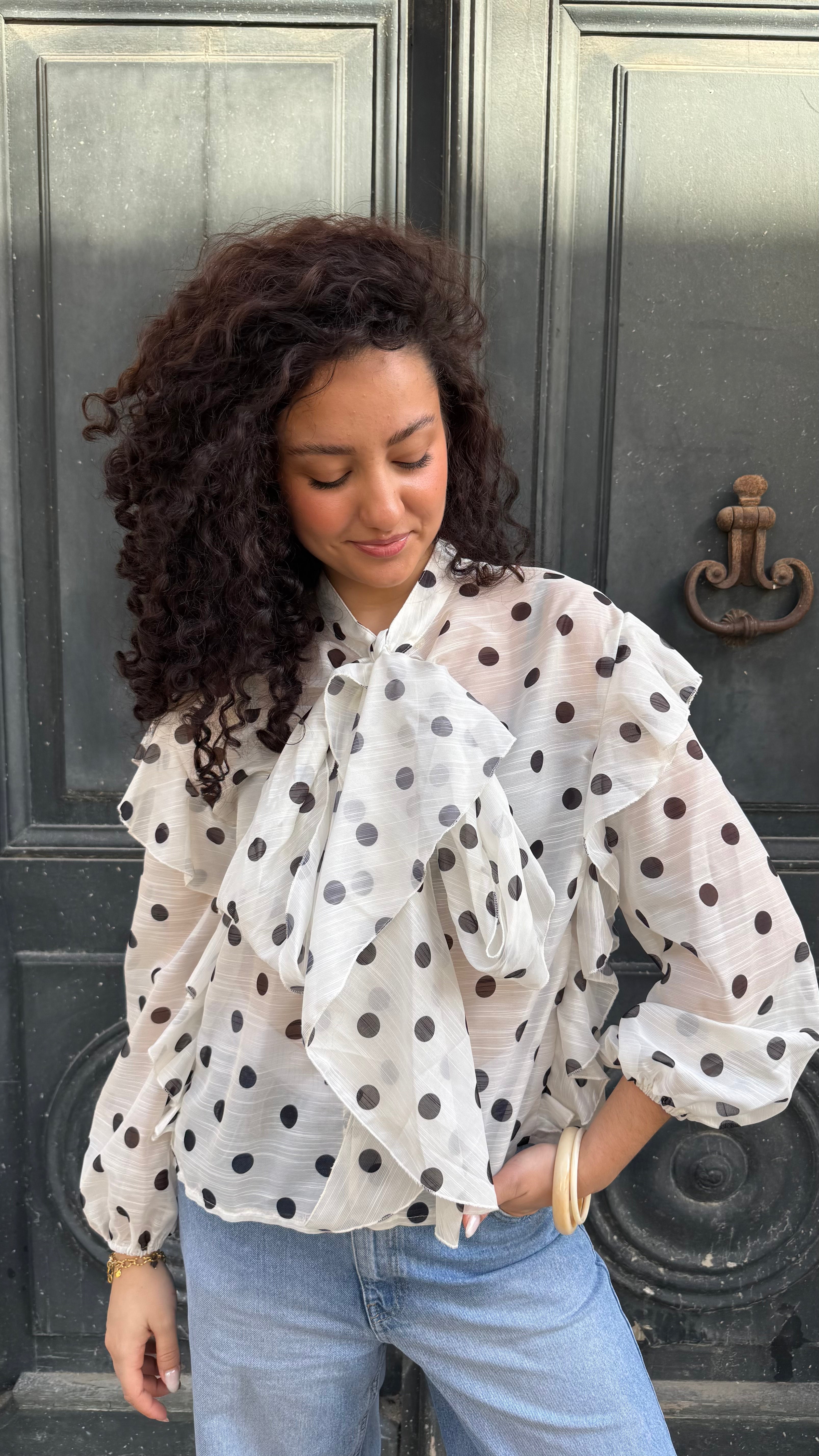 Blouse à pois manches longues