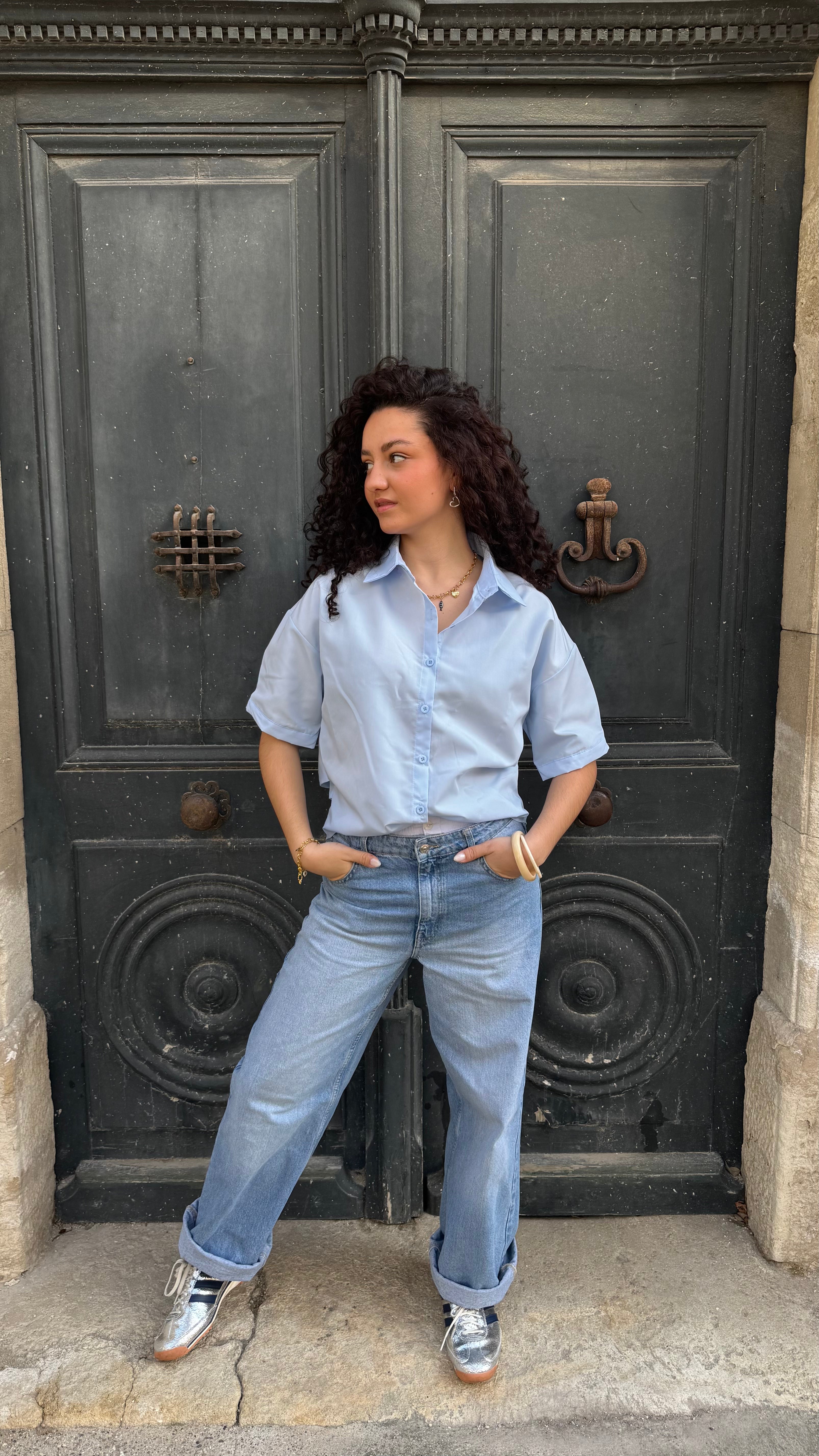Chemise bleu ciel manches courtes