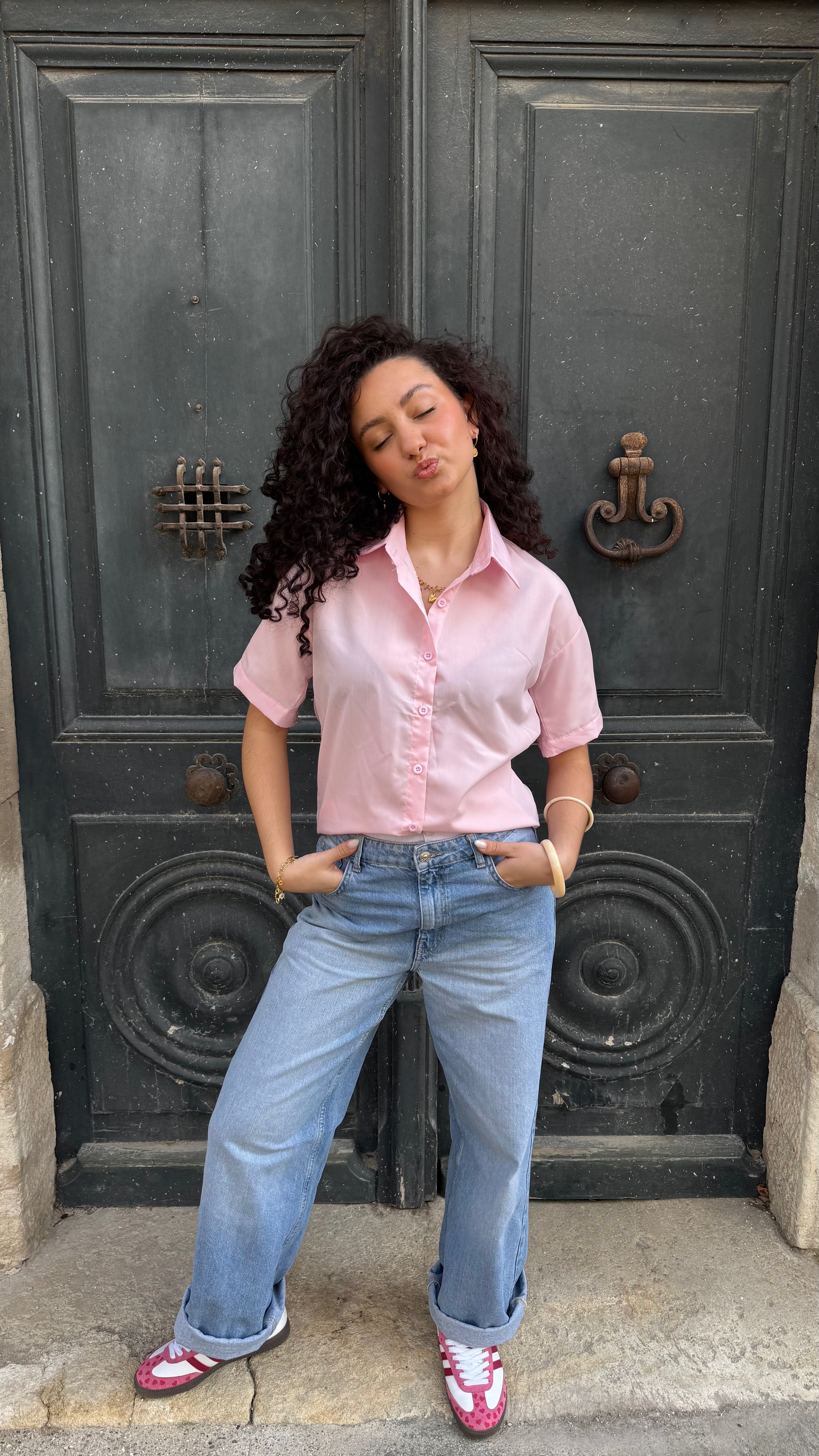 Chemise rose manches courtes