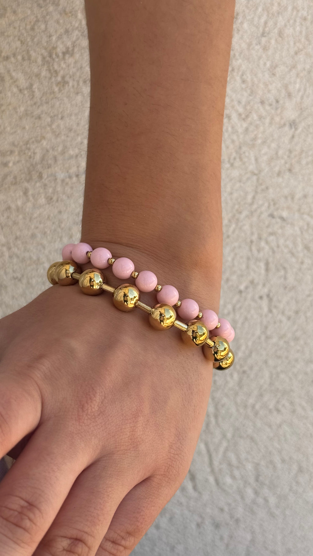 Bracelet Double Perles Rose & Doré