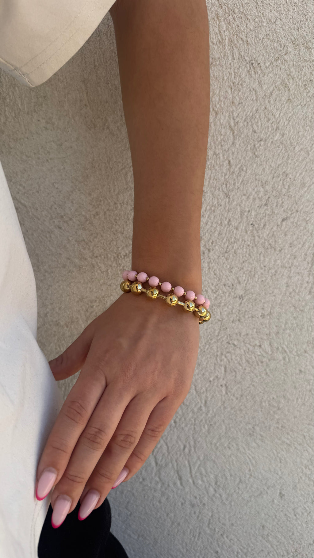 Bracelet Double Perles Rose & Doré