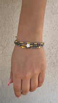 Bracelet 3 Tours Perles Grises & Dorées Étoile - Micasa Bijoux