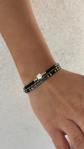 Bracelet 3 Tours Perles Noires & Dorées Étoile - micasa bijoux