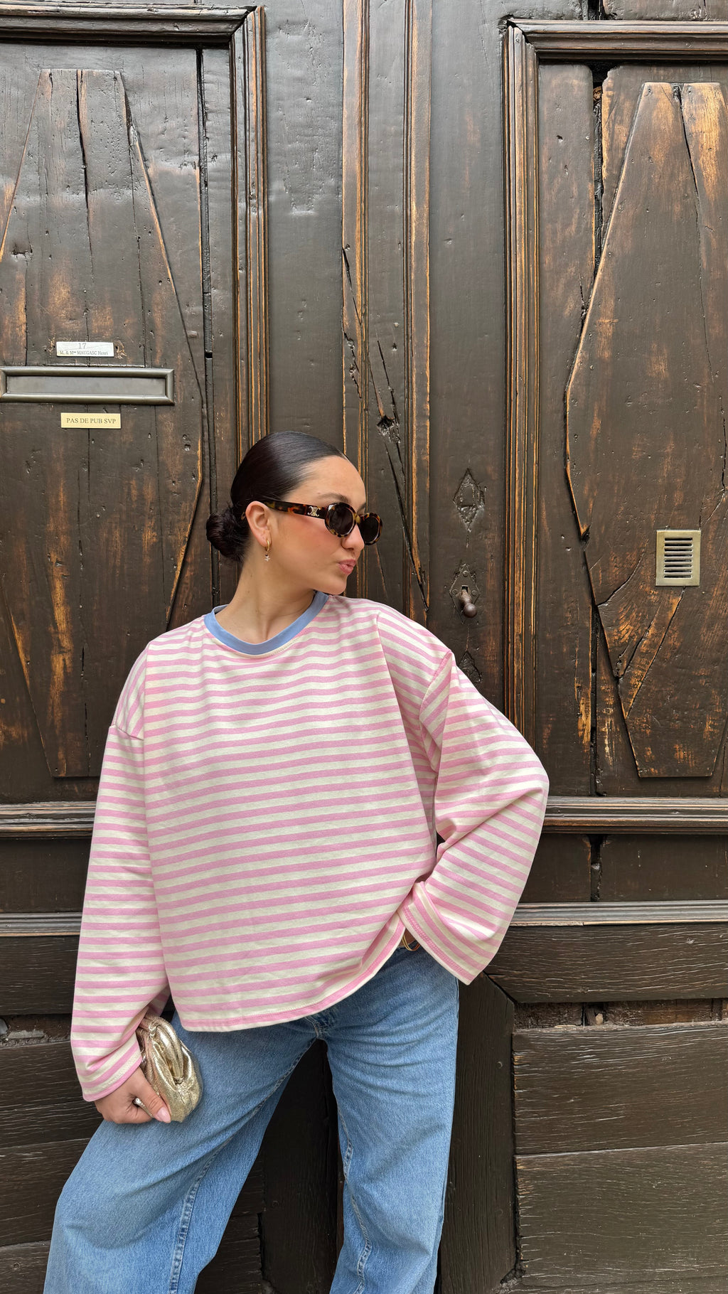 Sweat rayures rose « Weekend »