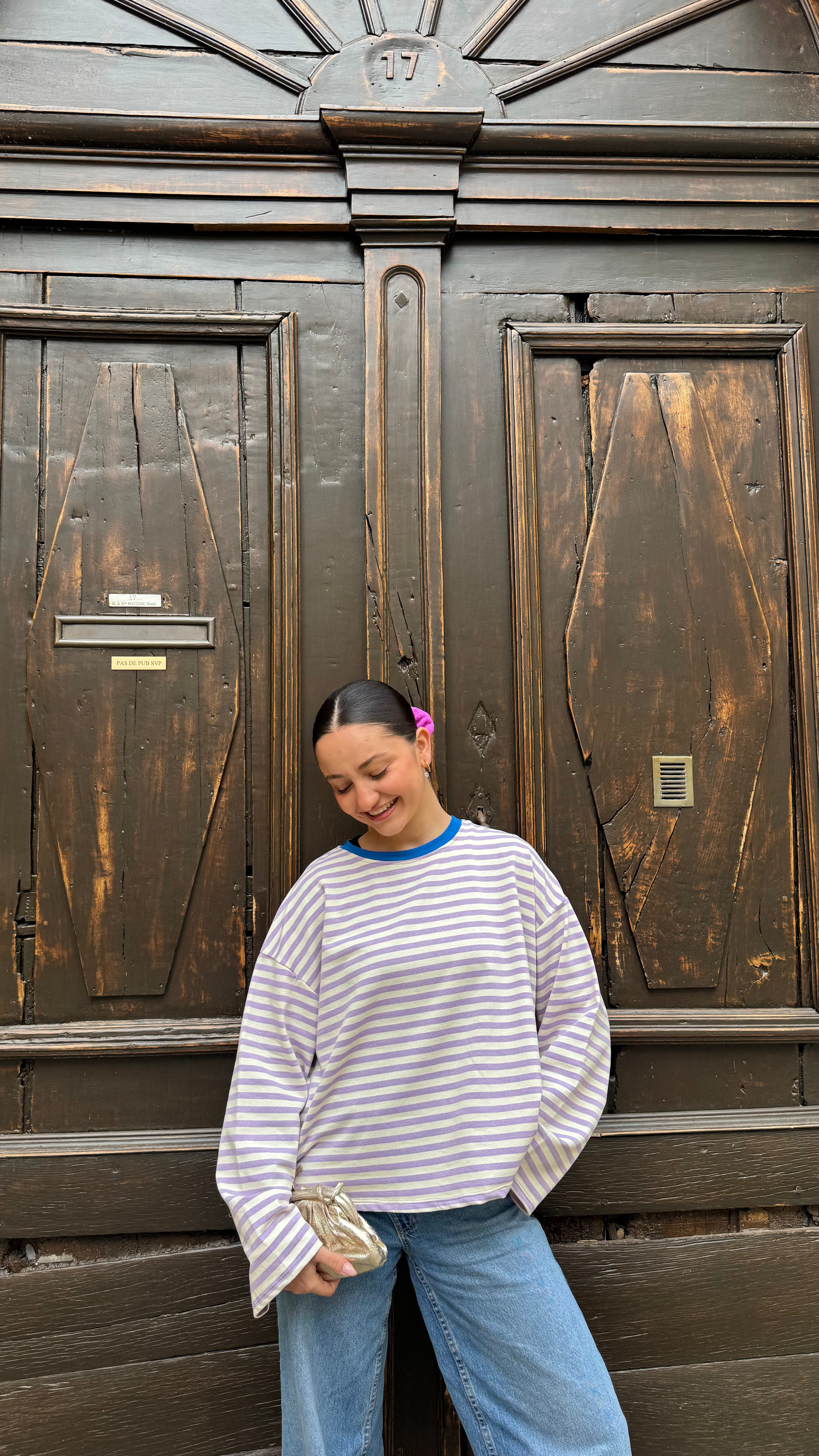 Sweat rayures lilas « Weekend »