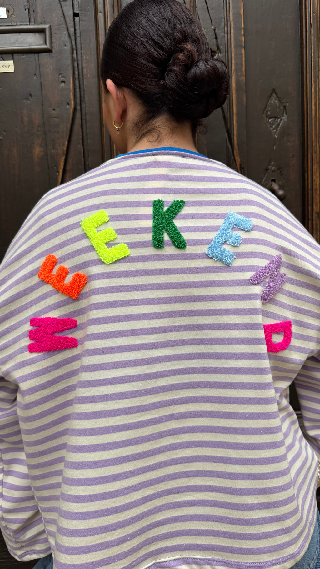 Sweat rayures lilas « Weekend »