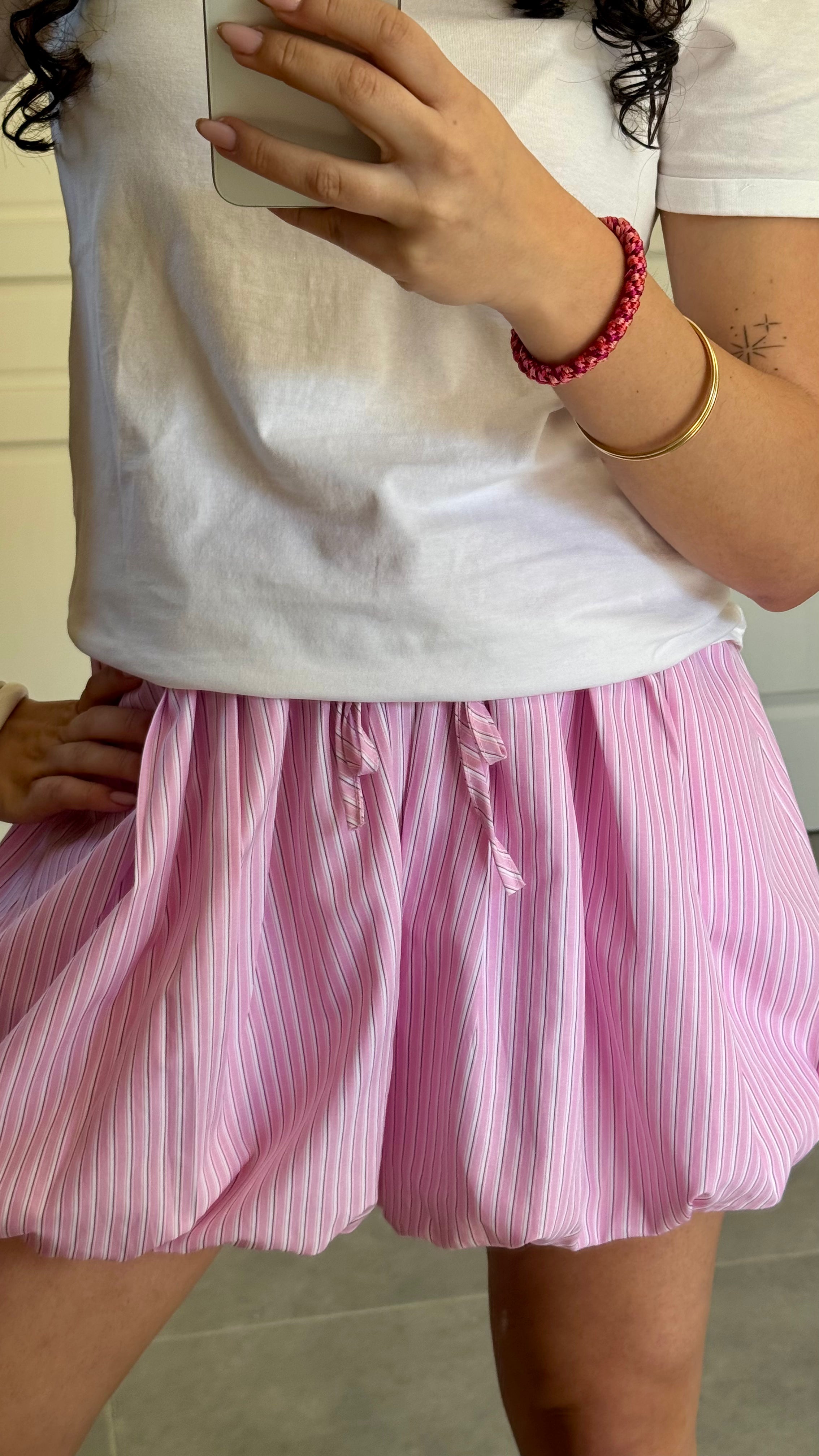 Short Bouffant Rayé Rose