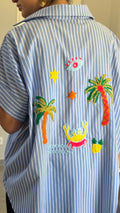 Chemise Tropical Love – Brodée Rayée Bleue