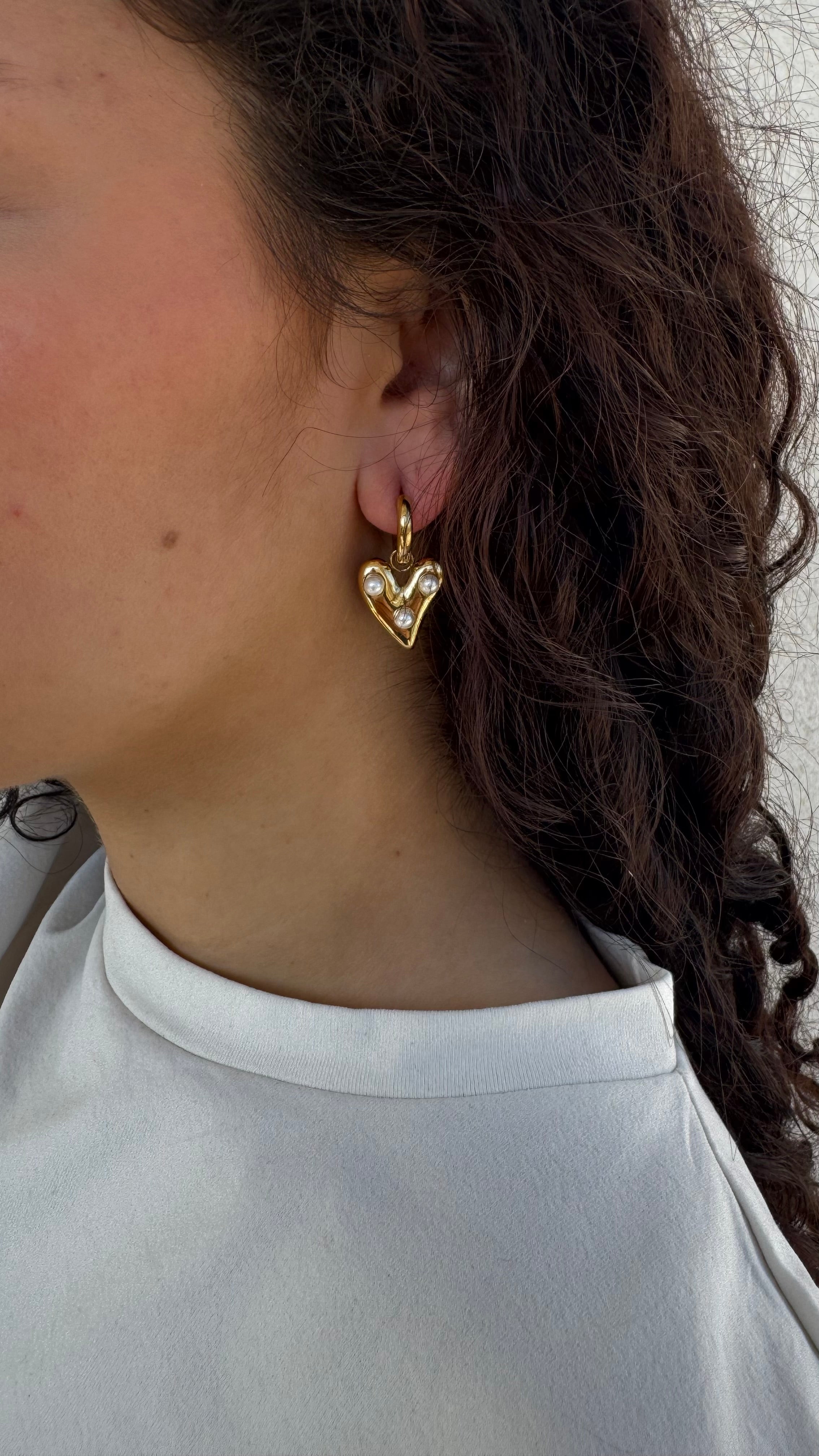 Boucles d'oreilles Cœur Doré & Perles