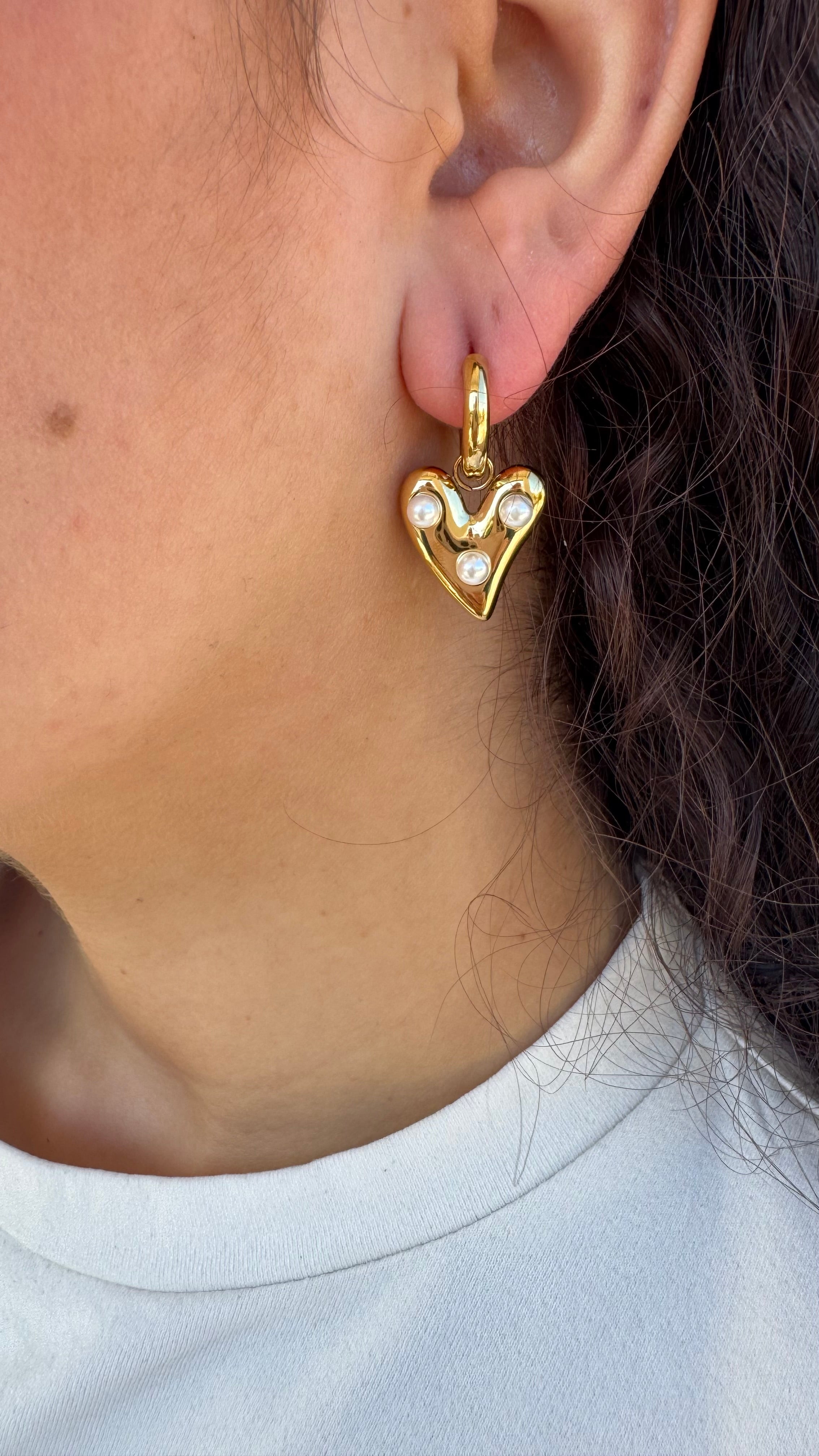 Boucles d'oreilles Cœur Doré & Perles